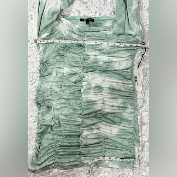 NWT Yana K Venetian Mini Dress Sage Green Tie Dye Ruched Sz Large USA MSRP $128 - Picture 7 of 9